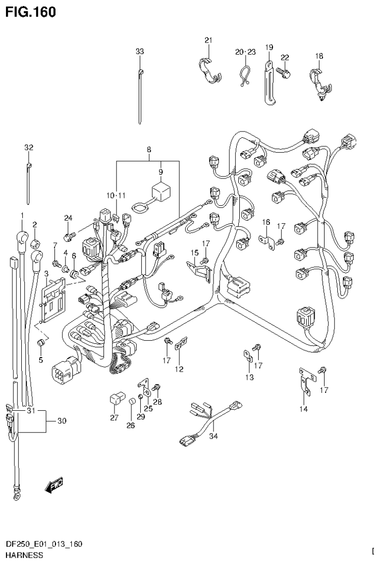 Suzuki DF200T, DF200Z, DF225T, DF225Z, DF250T, DF250Z HARNESS (DF200Z E40) parts diagram